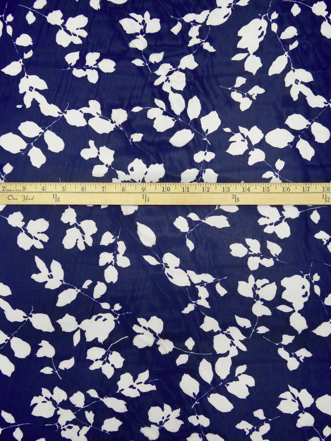 Dark Blue/White 100% Polyester Leaf Silhouette Print Chiffon - Robert Kaufman - 58W