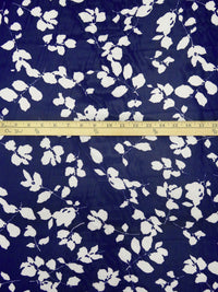 Dark Blue/White 100% Polyester Leaf Silhouette Print Chiffon - Robert Kaufman - 58W