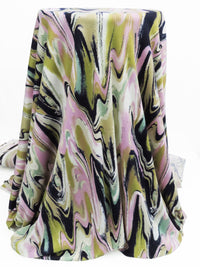 Taffy Pink/Dark Navy/Olive/Multi Polyester/Lycra Abstract Marble Print Rib Knit 54W