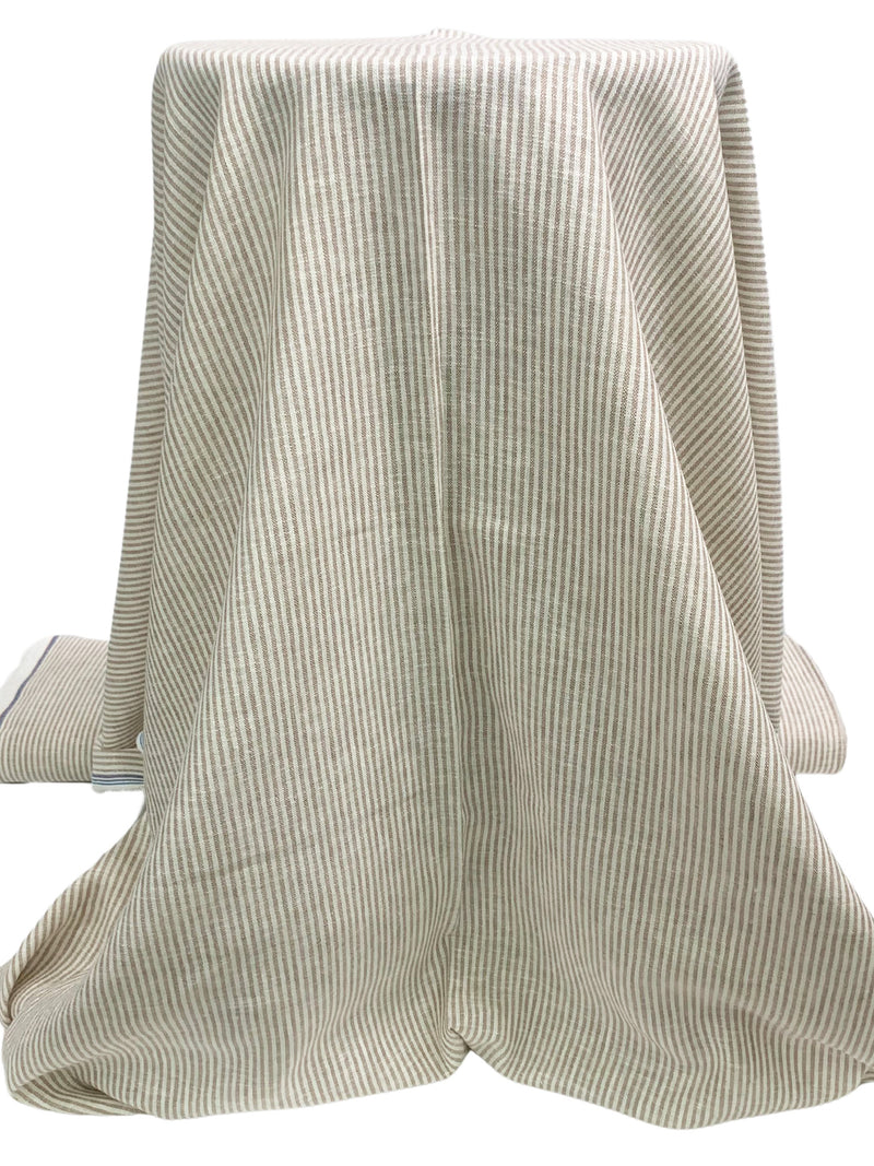 Walnut/Off-White Linen/Cotton Vertical Stripe Shirt-Weight Woven - NY Designer - 56W