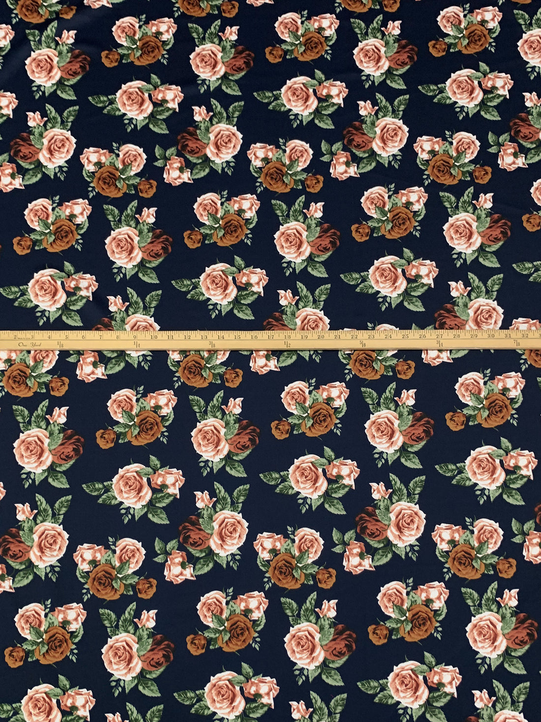 Dark Navy/Light Mesa Brown/White Polyester/Lycra Floral Print Scuba Suede Knit 58W