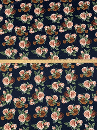 Dark Navy/Light Mesa Brown/White Polyester/Lycra Floral Print Scuba Suede Knit 58W