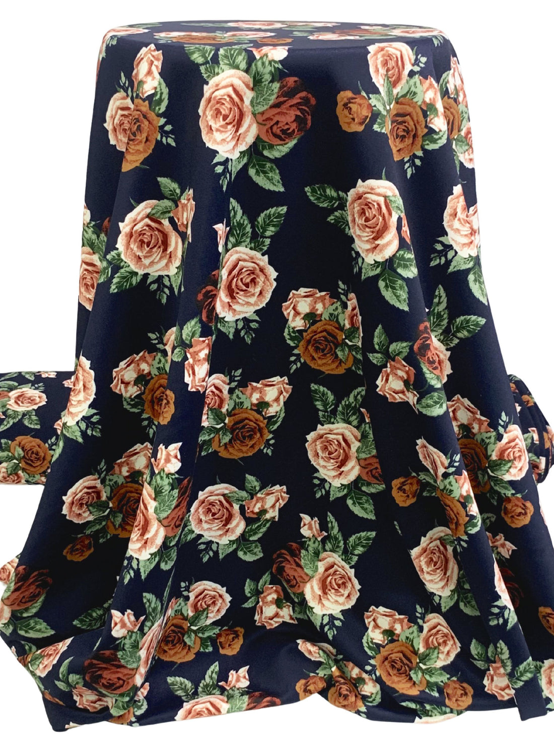 Dark Navy/Light Mesa Brown/White Polyester/Lycra Floral Print Scuba Suede Knit 58W