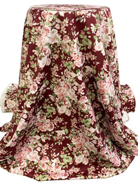 Garnet/Baby Pink/White Polyester/Lycra Floral Print Scuba Suede Knit 60W