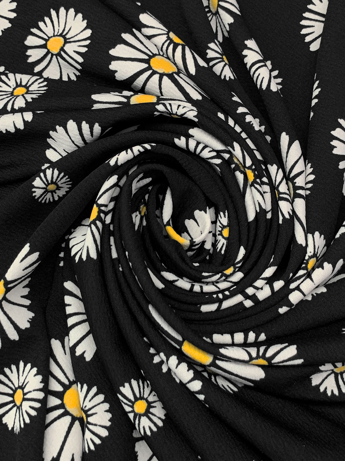 Black/Deep Lemon/White Polyester/Lycra Daisy Print Liverpool Double Knit 58W
