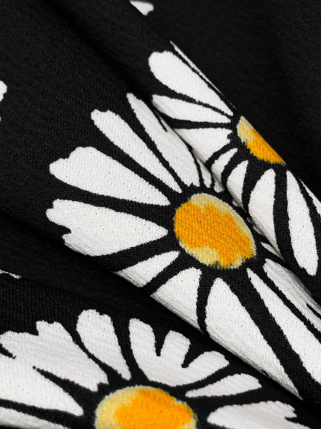 Black/Deep Lemon/White Polyester/Lycra Daisy Print Liverpool Double Knit 58W