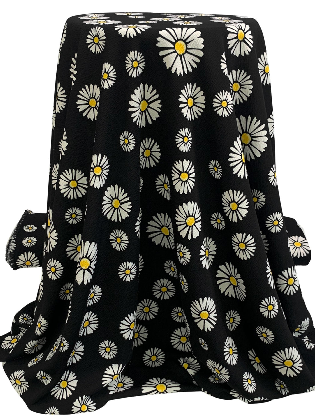Black/Deep Lemon/White Polyester/Lycra Daisy Print Liverpool Double Knit 58W