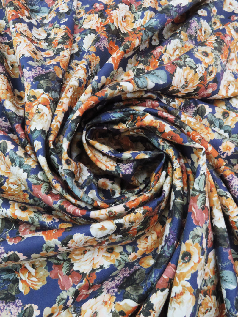 Blueberry/Apricot/Hunter Green/Multi 100% Cotton Wallpaper Floral Print Sateen Shirting 58W