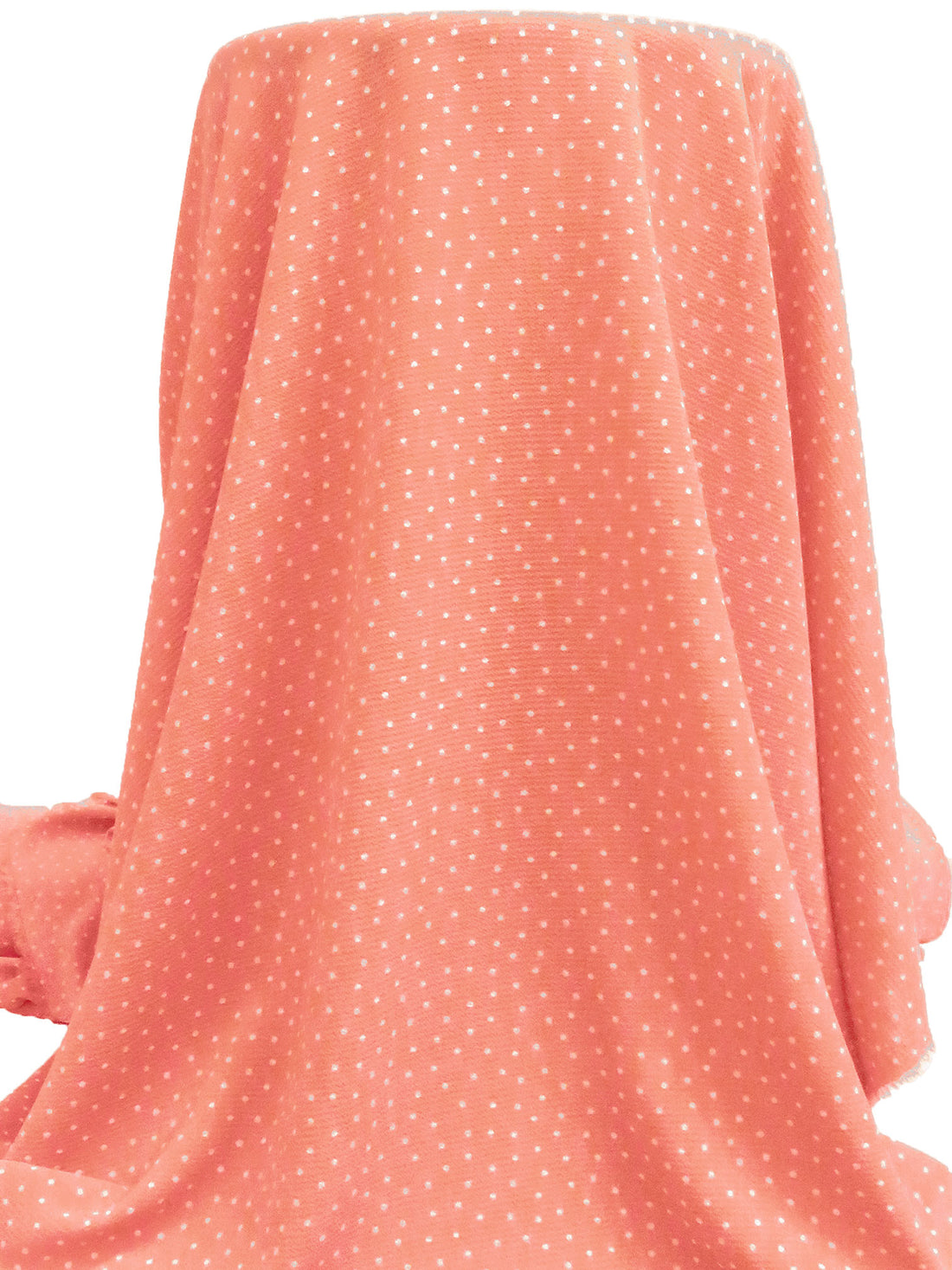 Coral Peach/White Polyester/Lycra Scattered Dot Print Bubble Crepe Blouse Weight Woven 58W