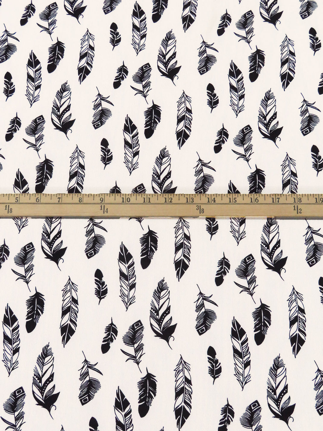 White/Black Polyester/Lycra Feathers Print Bubble Crepe Blouse Weight Woven 56W