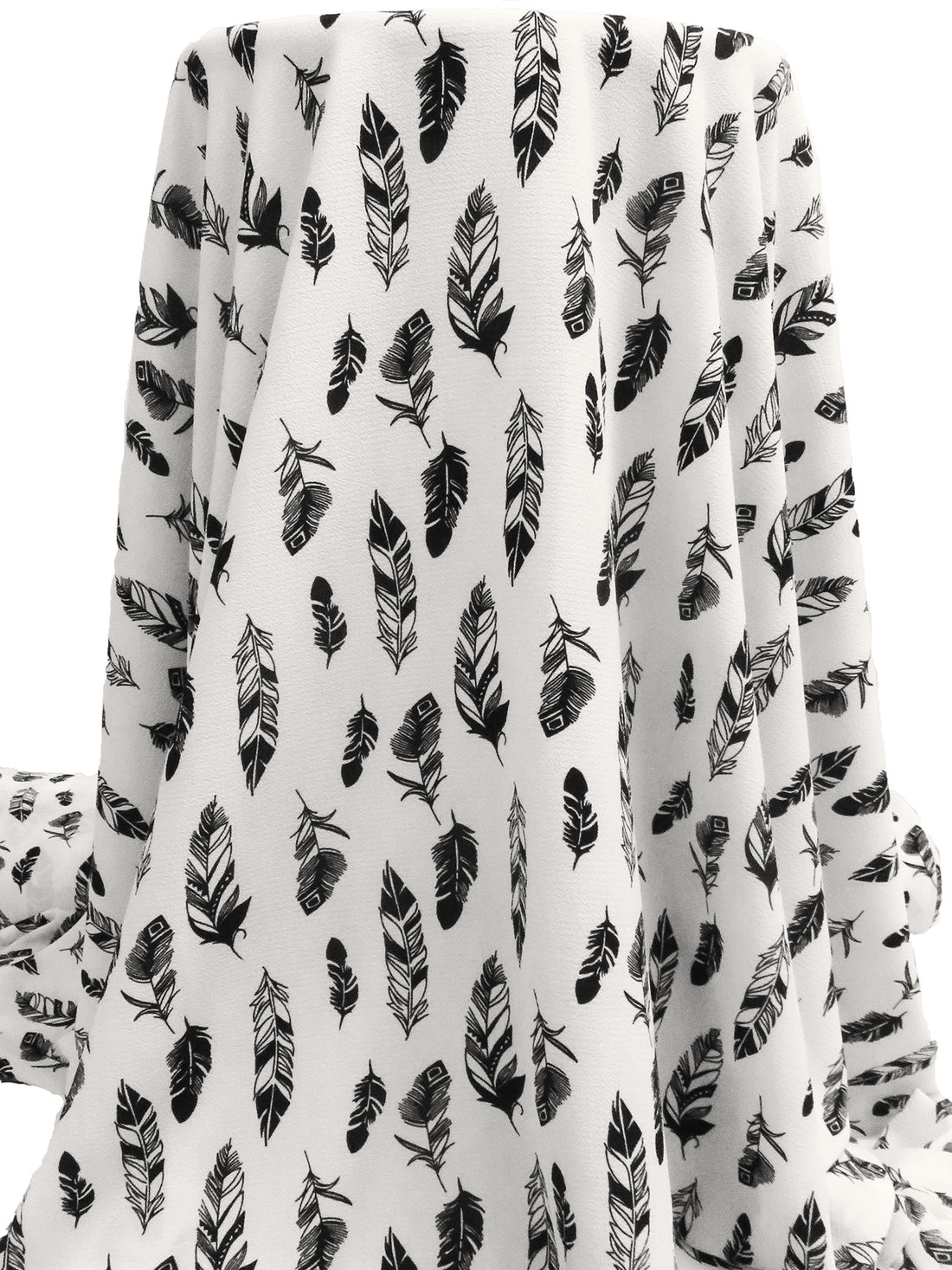 White/Black Polyester/Lycra Feathers Print Bubble Crepe Blouse Weight Woven 56W