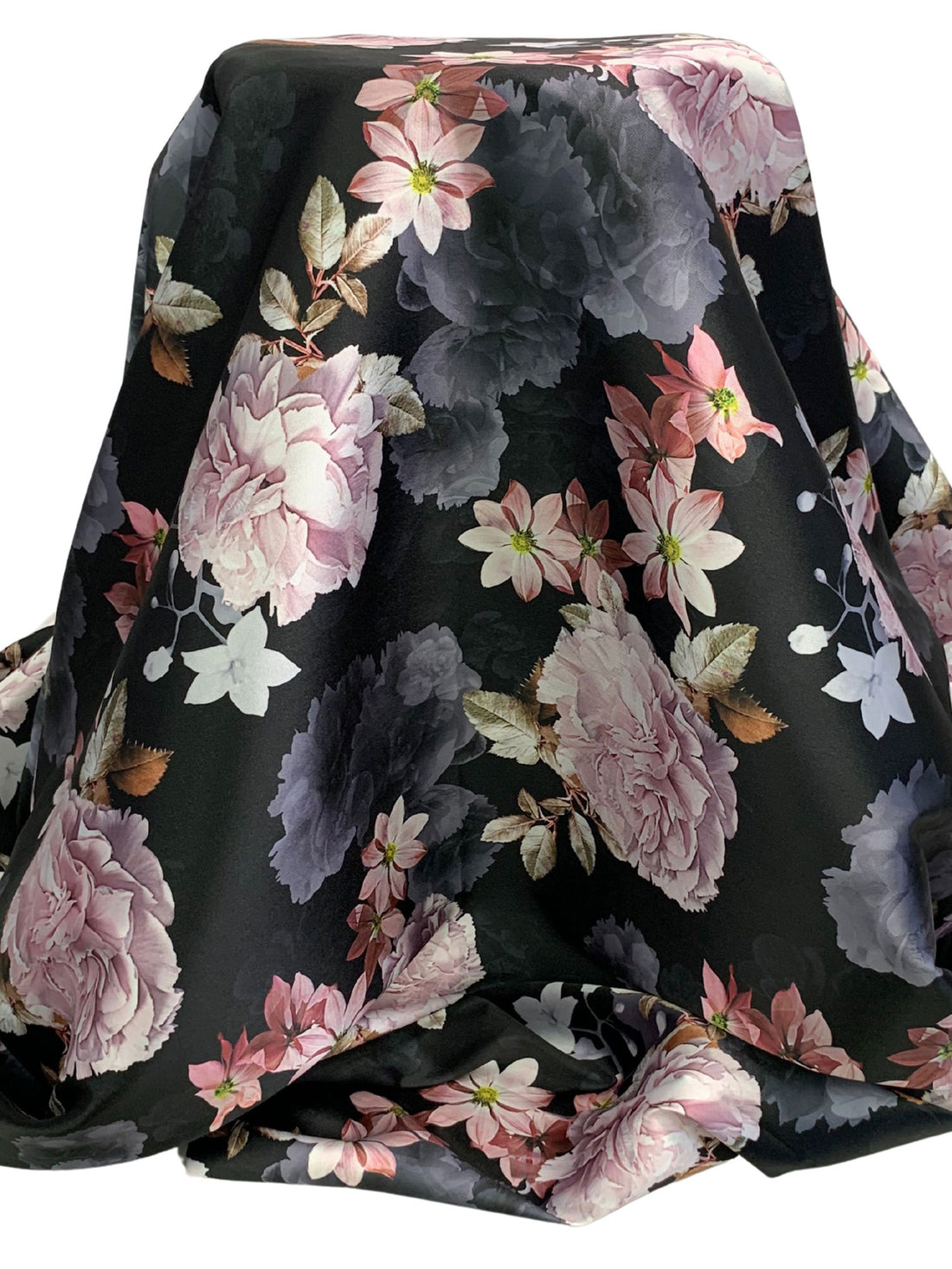 Black/Dark Slate Gray/Off-White/Copper Rose 100% Polyester Digital Floral Print Mikado Satin Twill - NY Designer - 56W