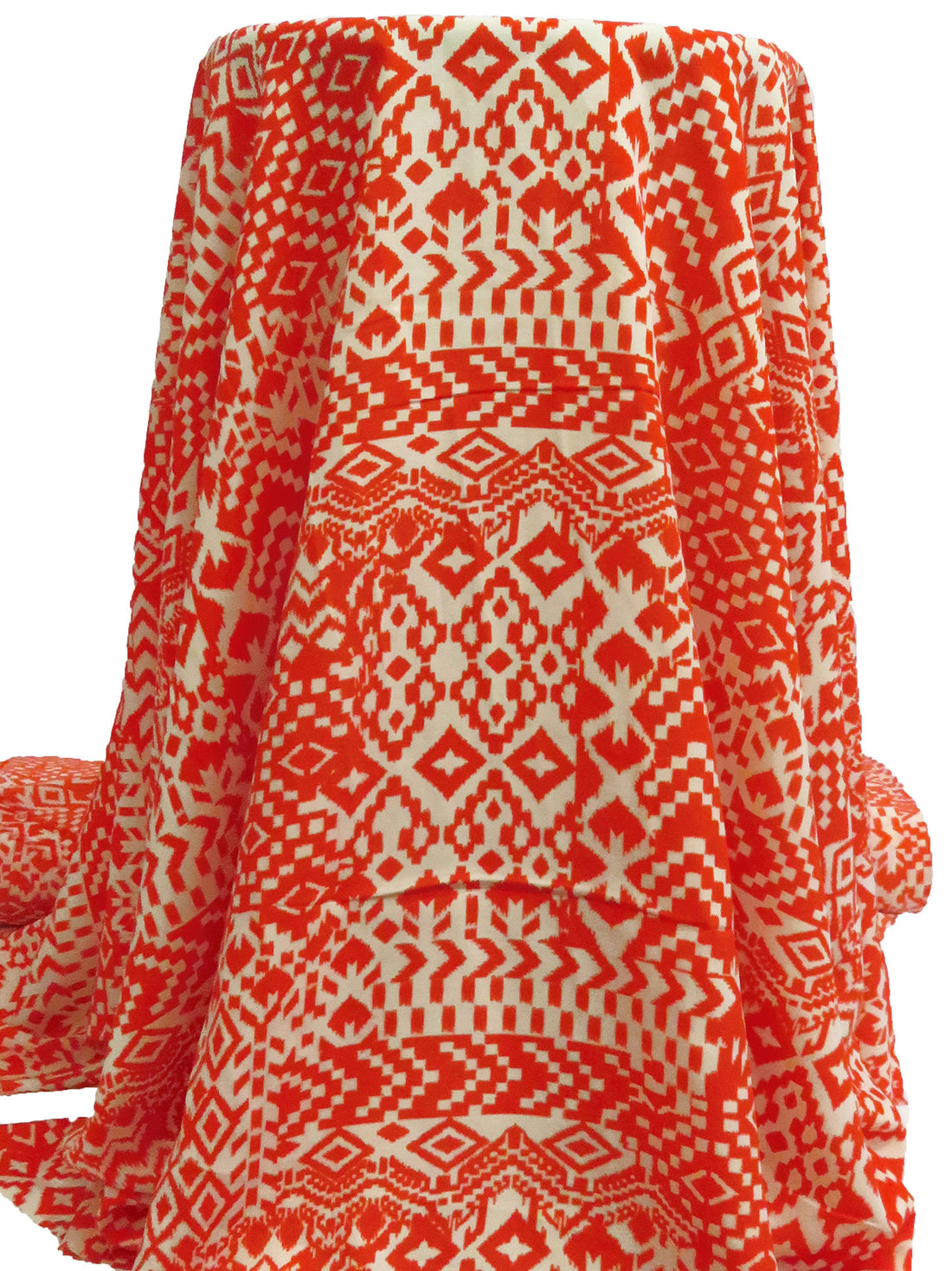 Scarlet/Cream 100% Polyester Abstract Geometric Print Peachskin Blouse Weight Woven 56W