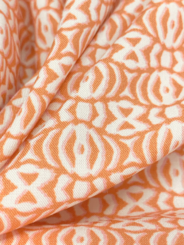 Tangerine/Pale Pink/White 100% Rayon Small Abstract Print Challis 54W