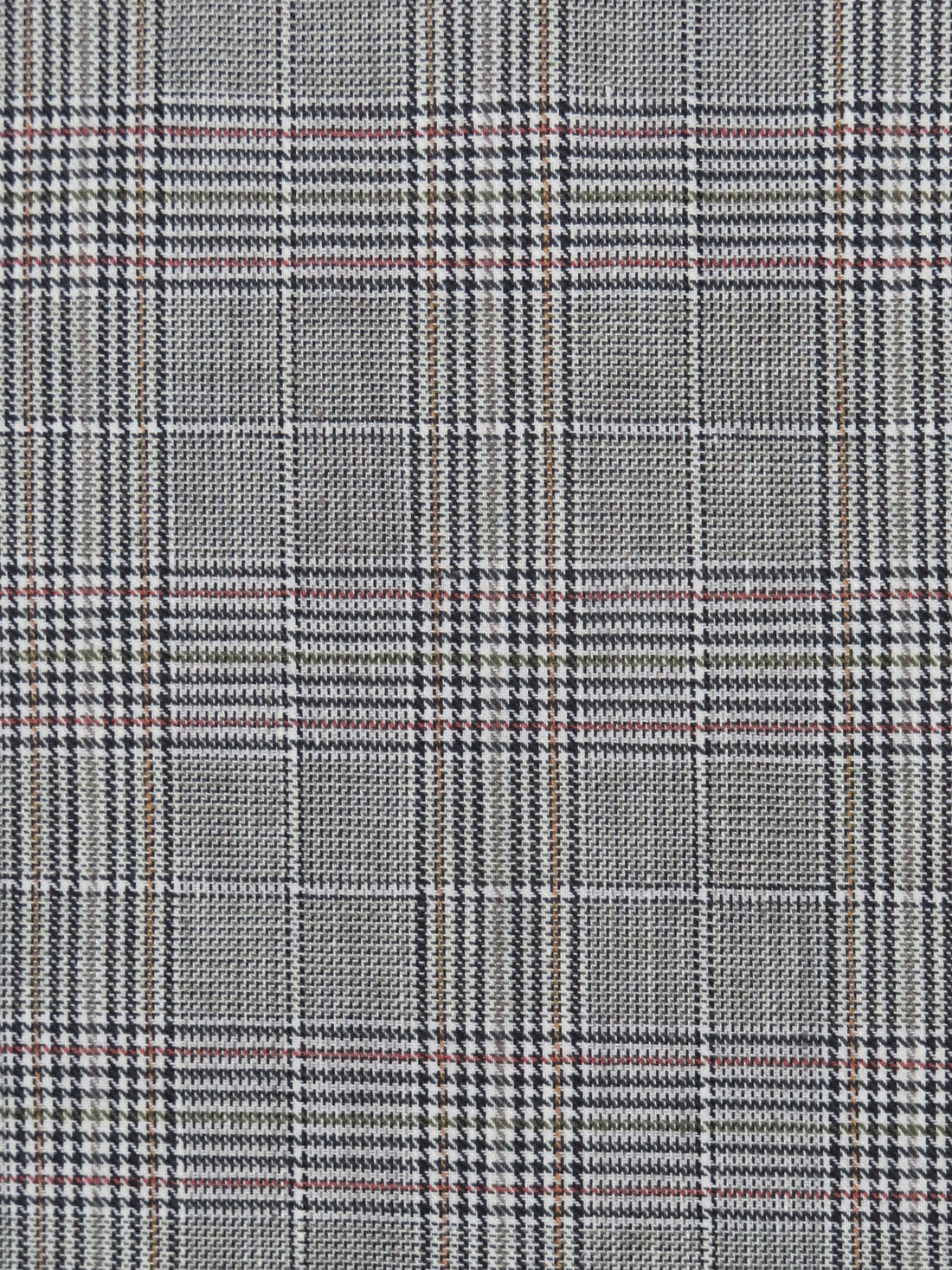 Dusty White/Black/Coffee Brown/Multi Cotton/Rayon/Lycra Glen Plaid Stretch Suiting - NY Designer - 60W