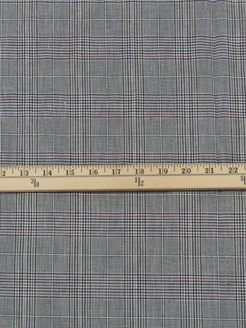 Dusty White/Black/Coffee Brown/Multi Cotton/Rayon/Lycra Glen Plaid Stretch Suiting - NY Designer - 60W