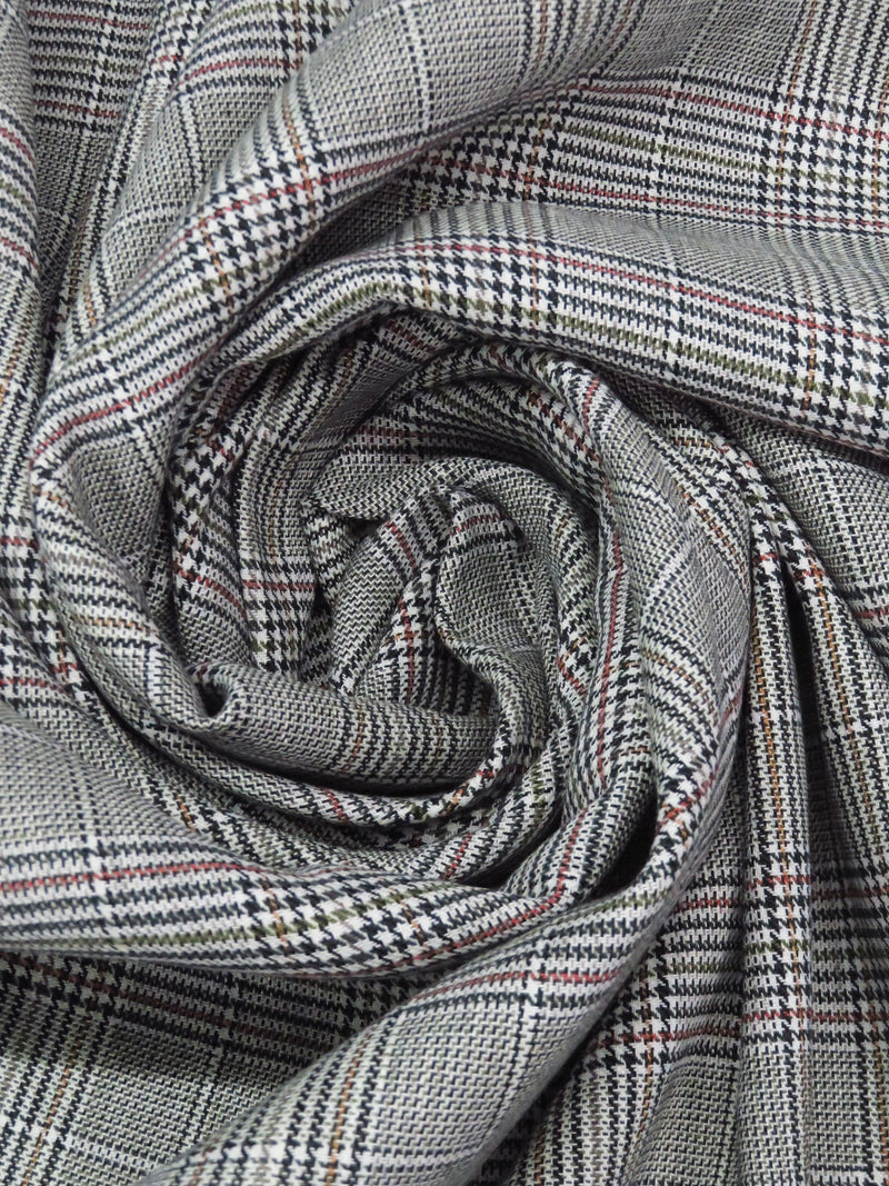 Dusty White/Black/Coffee Brown/Multi Cotton/Rayon/Lycra Glen Plaid Stretch Suiting - NY Designer - 60W