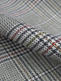 Dusty White/Black/Coffee Brown/Multi Cotton/Rayon/Lycra Glen Plaid Stretch Suiting - NY Designer - 60W