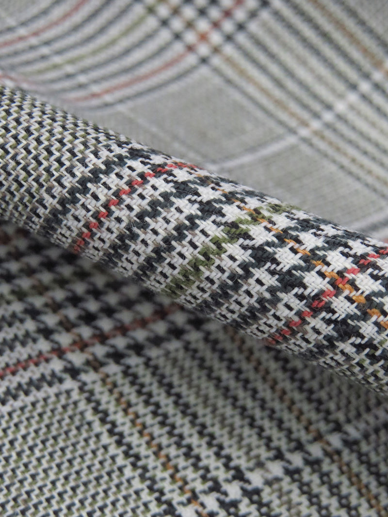 Dusty White/Black/Coffee Brown/Multi Cotton/Rayon/Lycra Glen Plaid Stretch Suiting - NY Designer - 60W