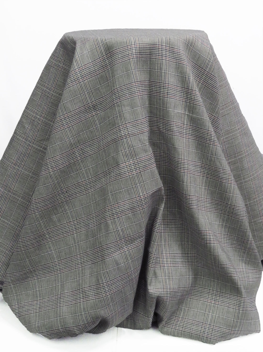 Dusty White/Black/Coffee Brown/Multi Cotton/Rayon/Lycra Glen Plaid Stretch Suiting - NY Designer - 60W