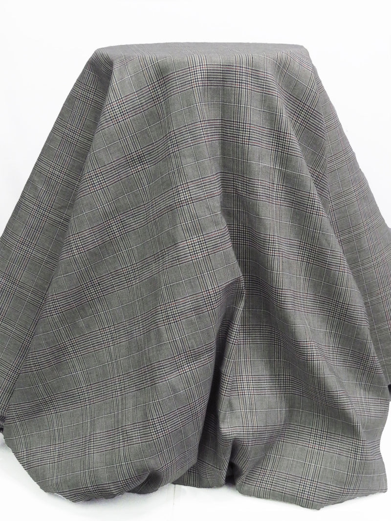 Dusty White/Black/Coffee Brown/Multi Cotton/Rayon/Lycra Glen Plaid Stretch Suiting - NY Designer - 60W