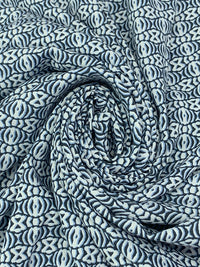 Muted Navy/Sky Blue/White 100% Rayon Small Abstract Print Challis 54W