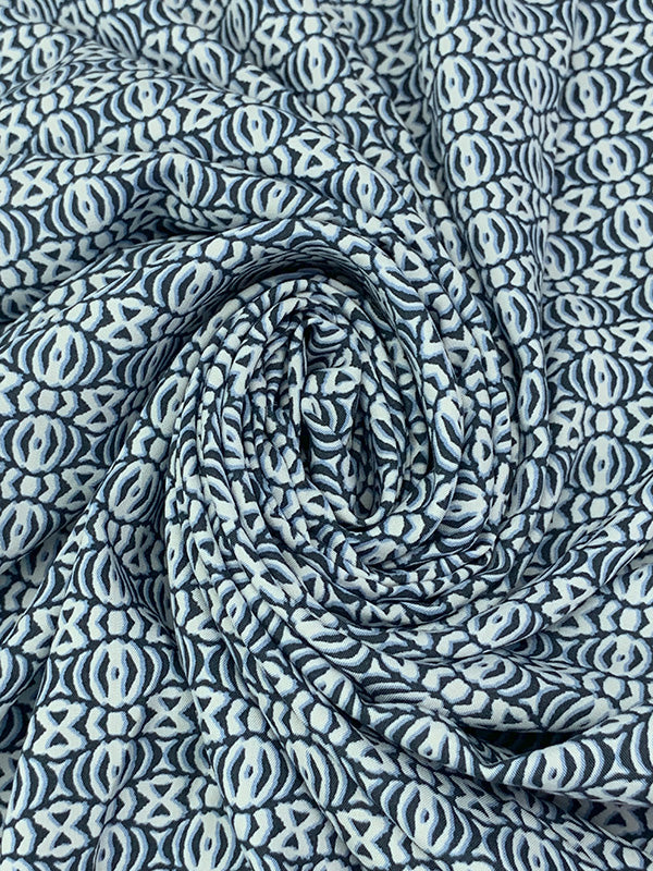 Muted Navy/Sky Blue/White 100% Rayon Small Abstract Print Challis 54W