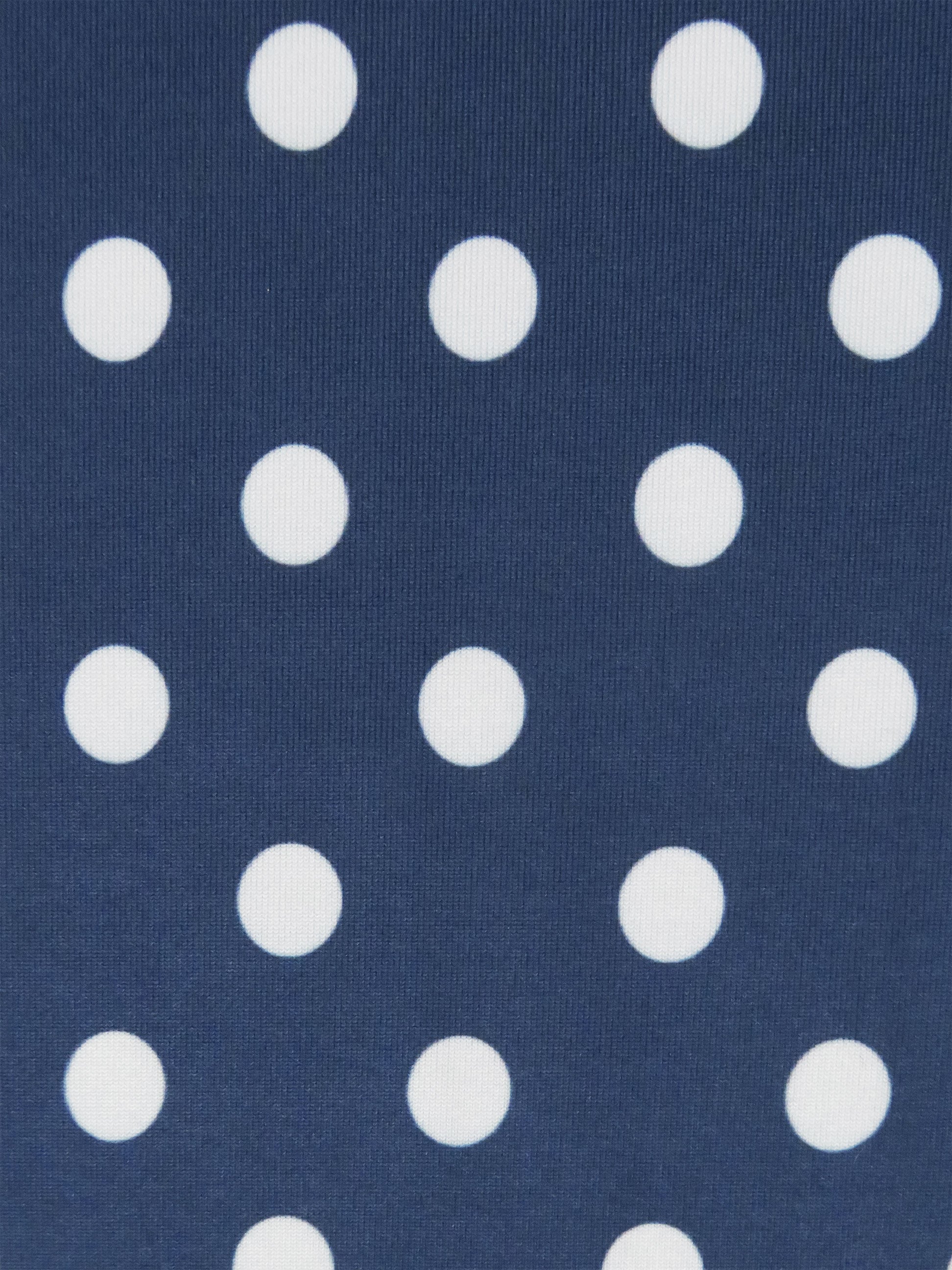 Muted Navy/White Polyester/Lycra Polka Dot Print DTY Knit Muted Navy/White Polyester/Lycra Polka Dot Print DTY Knit