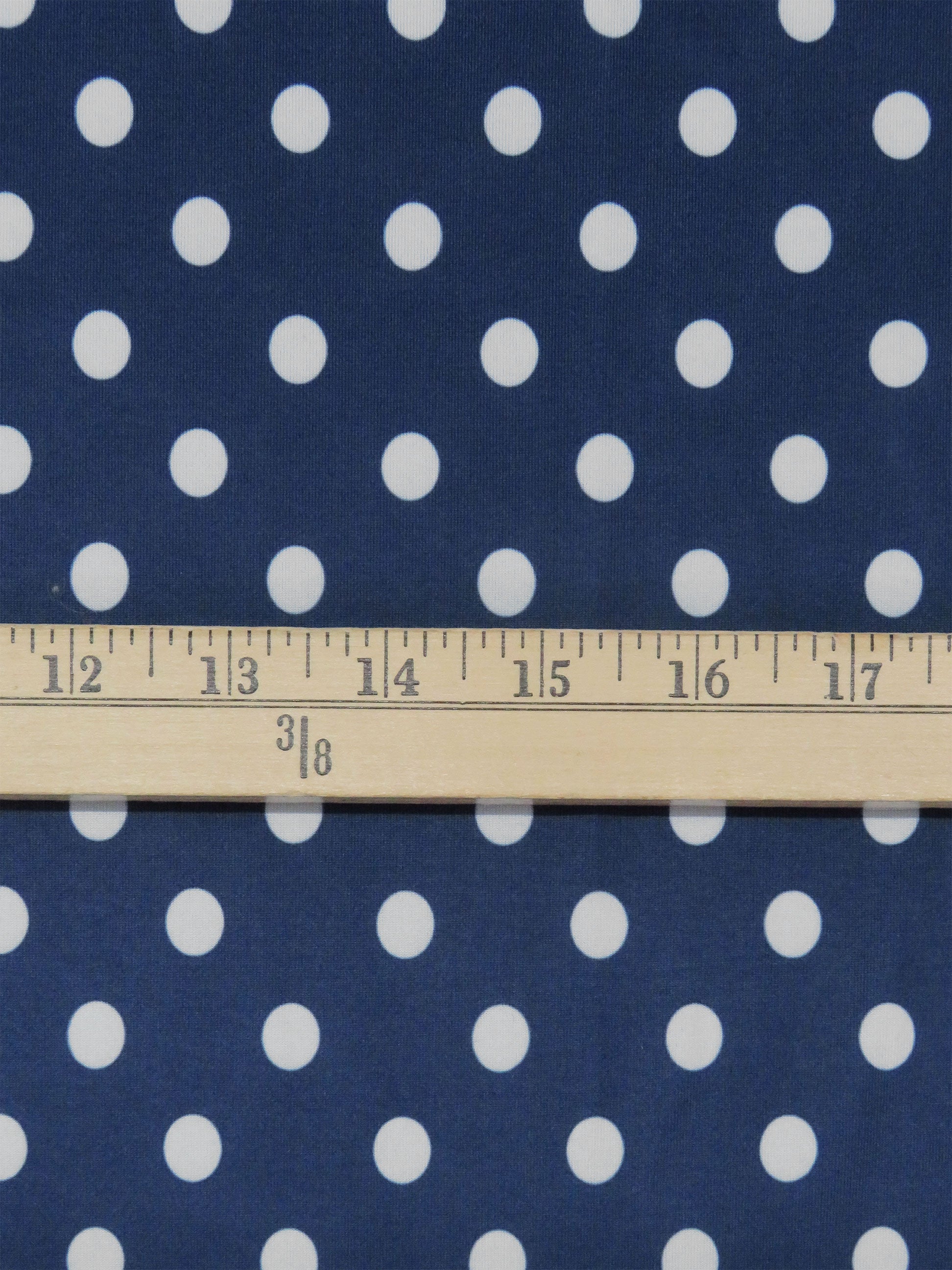 Muted Navy/White Polyester/Lycra Polka Dot Print DTY Knit Muted Navy/White Polyester/Lycra Polka Dot Print DTY Knit