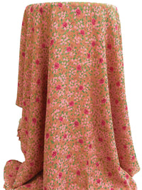 Burnt Copper/Cadmium Green/Candy Pink/Multi 100% Rayon Small Floral Print Crepe Blouse Weight Woven 42W