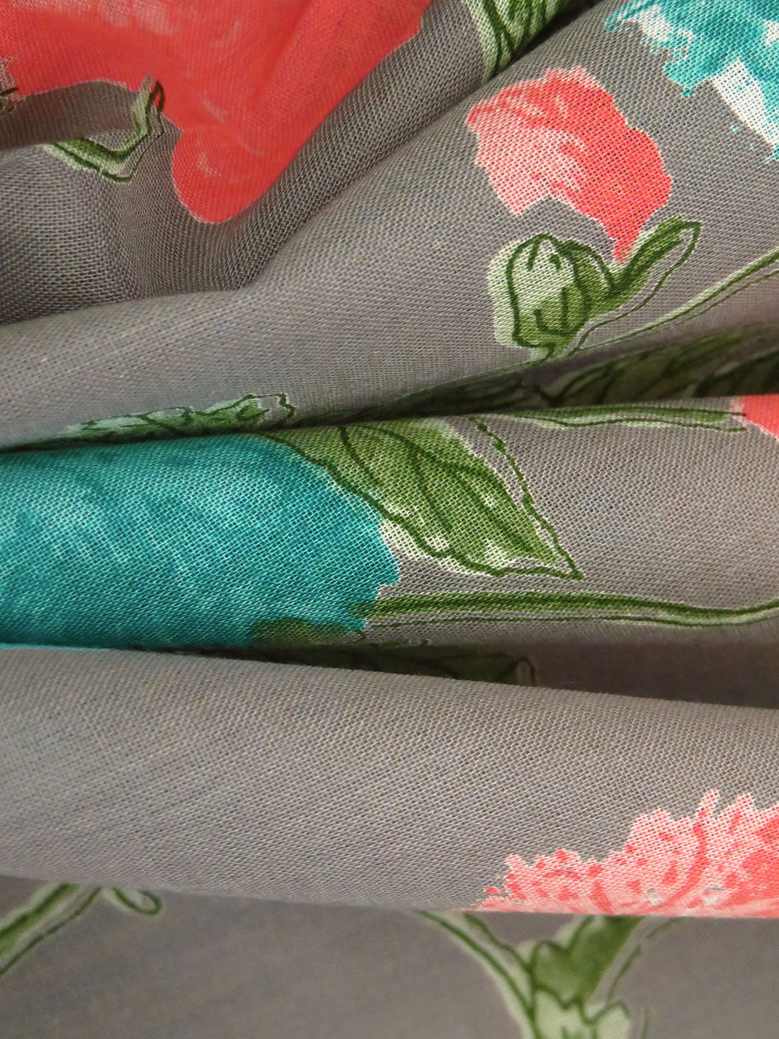 Taupe Gray/Fern/Coral Red/Multi 100% Cotton Floral Voile 42W