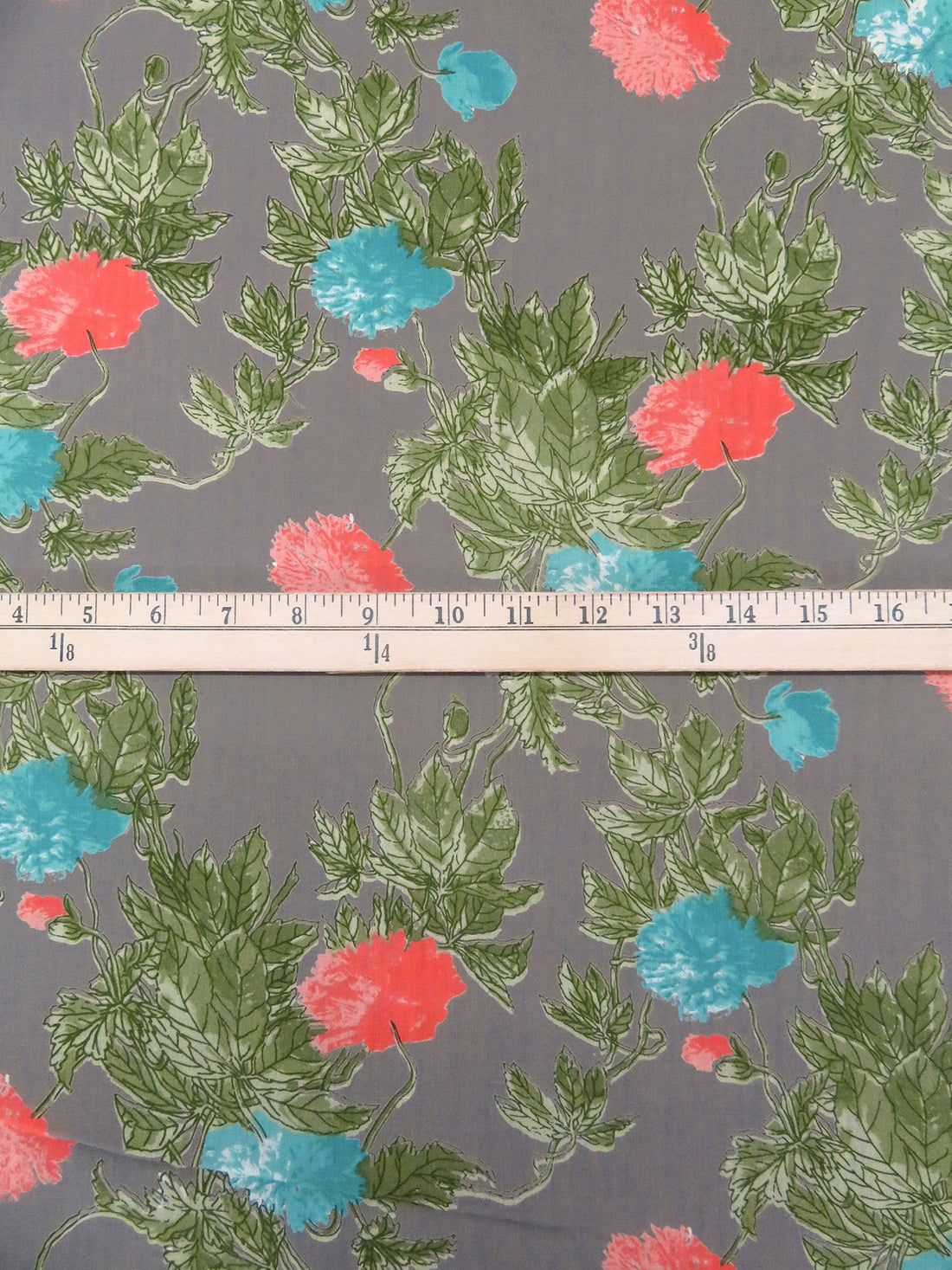 Taupe Gray/Fern/Coral Red/Multi 100% Cotton Floral Voile 42W
