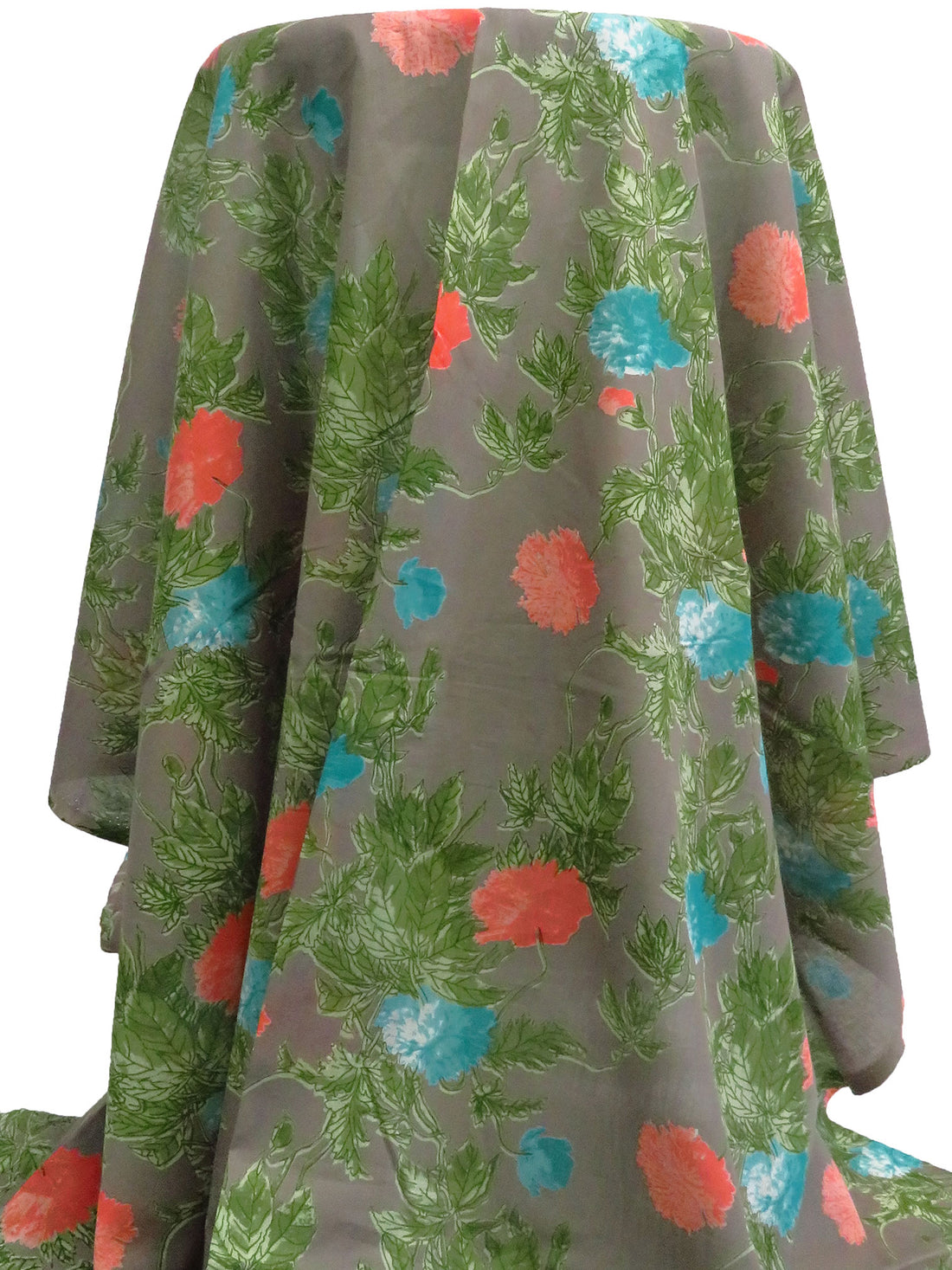 Taupe Gray/Fern/Coral Red/Multi 100% Cotton Floral Voile 42W