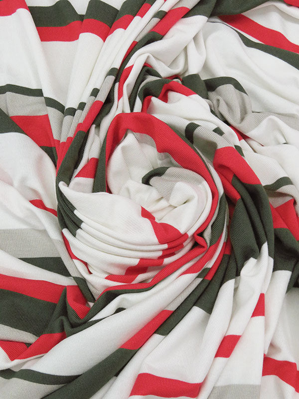 White/Dark Muted Sage/Cherry Red/Cloud Gray Bamboo/Lycra Horizontal Stripe Jersey Knit - White House Black Market - 66W