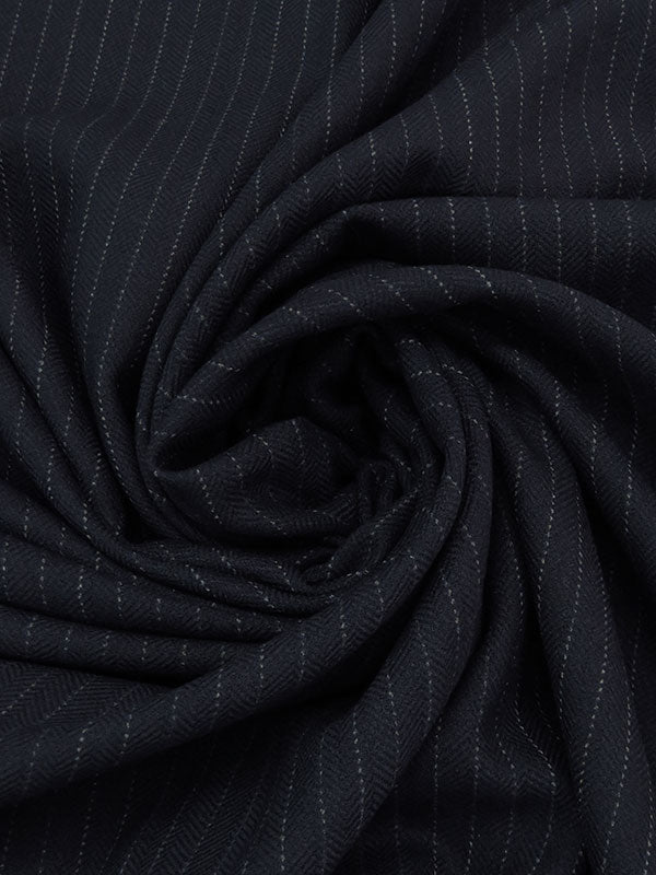 Midnight Navy/Iron Gray Wool/Polyester/Lycra Vertical Pinstripe Herringbone Weave Suiting - NY Designer - 54W