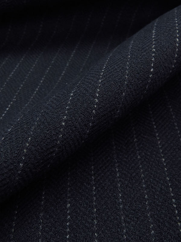 Midnight Navy/Iron Gray Wool/Polyester/Lycra Vertical Pinstripe Herringbone Weave Suiting - NY Designer - 54W