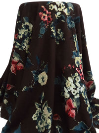 Dark Chocolate/Dark Rose/Dark Teal 100% Polyester Floral Print Waffle Rib Knit 59W