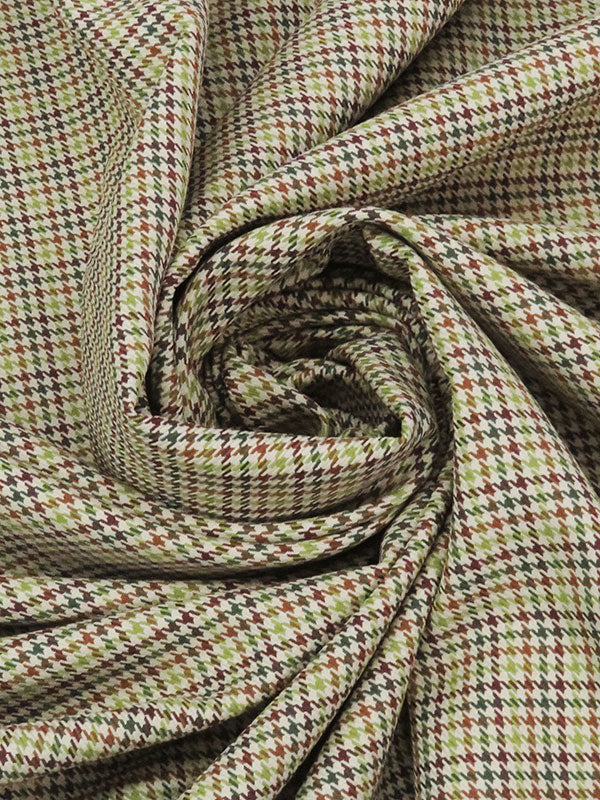 Biscuit/Evergreen/Lime/Multi 100% Polyester Houndstooth Check Design Suiting - NY Designer - 60W