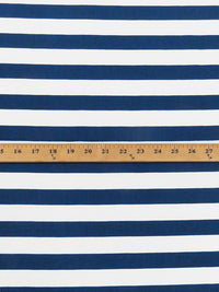 White/Lapis Blue 100% Polyester Horizontal Stripe Print Crepe de Chine 58W