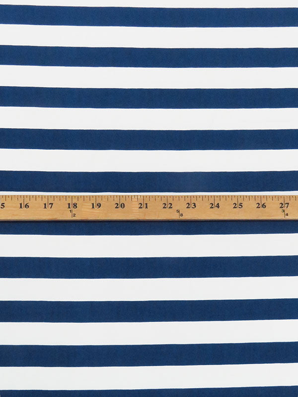 White/Lapis Blue 100% Polyester Horizontal Stripe Print Crepe de Chine 58W