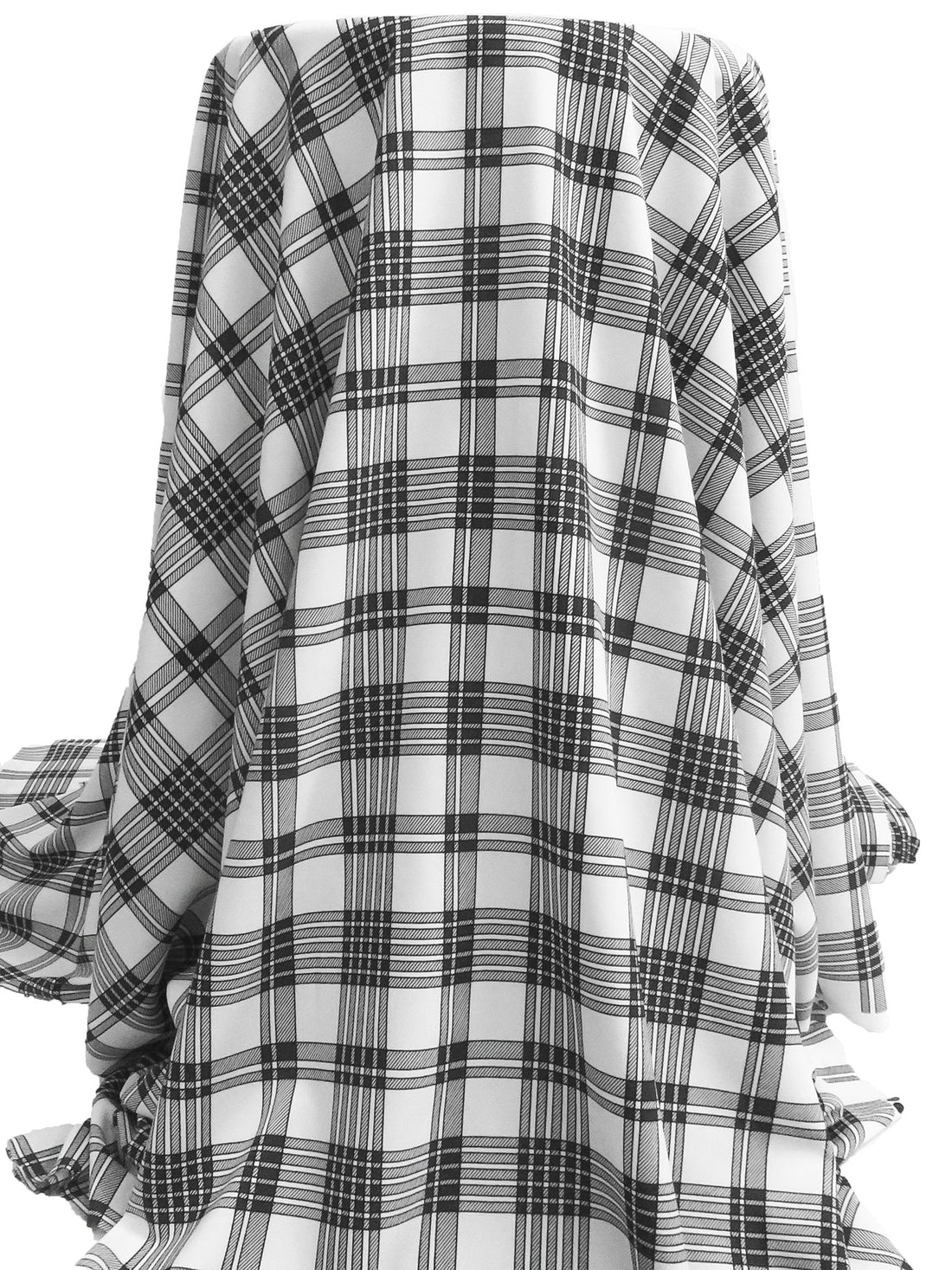 White/Black/Charcoal Gray 100% Polyester Plaid Print Twill Blouse Weight Woven - Famous Dress Designer - 57W