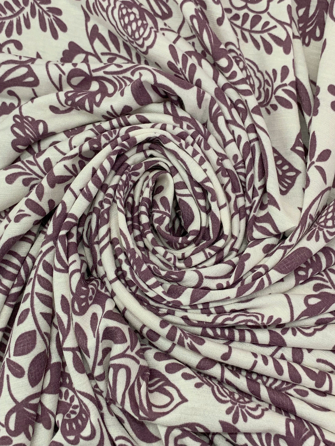 White Coffee/Old Burgundy Rayon/Lycra Floral Print Jersey Knit - Imported From France - 54W