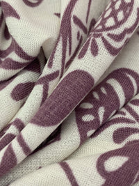 White Coffee/Old Burgundy Rayon/Lycra Floral Print Jersey Knit - Imported From France - 54W