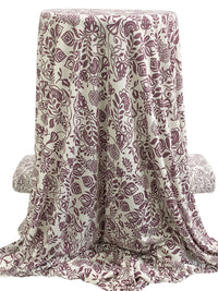 White Coffee/Old Burgundy Rayon/Lycra Floral Print Jersey Knit - Imported From France - 54W