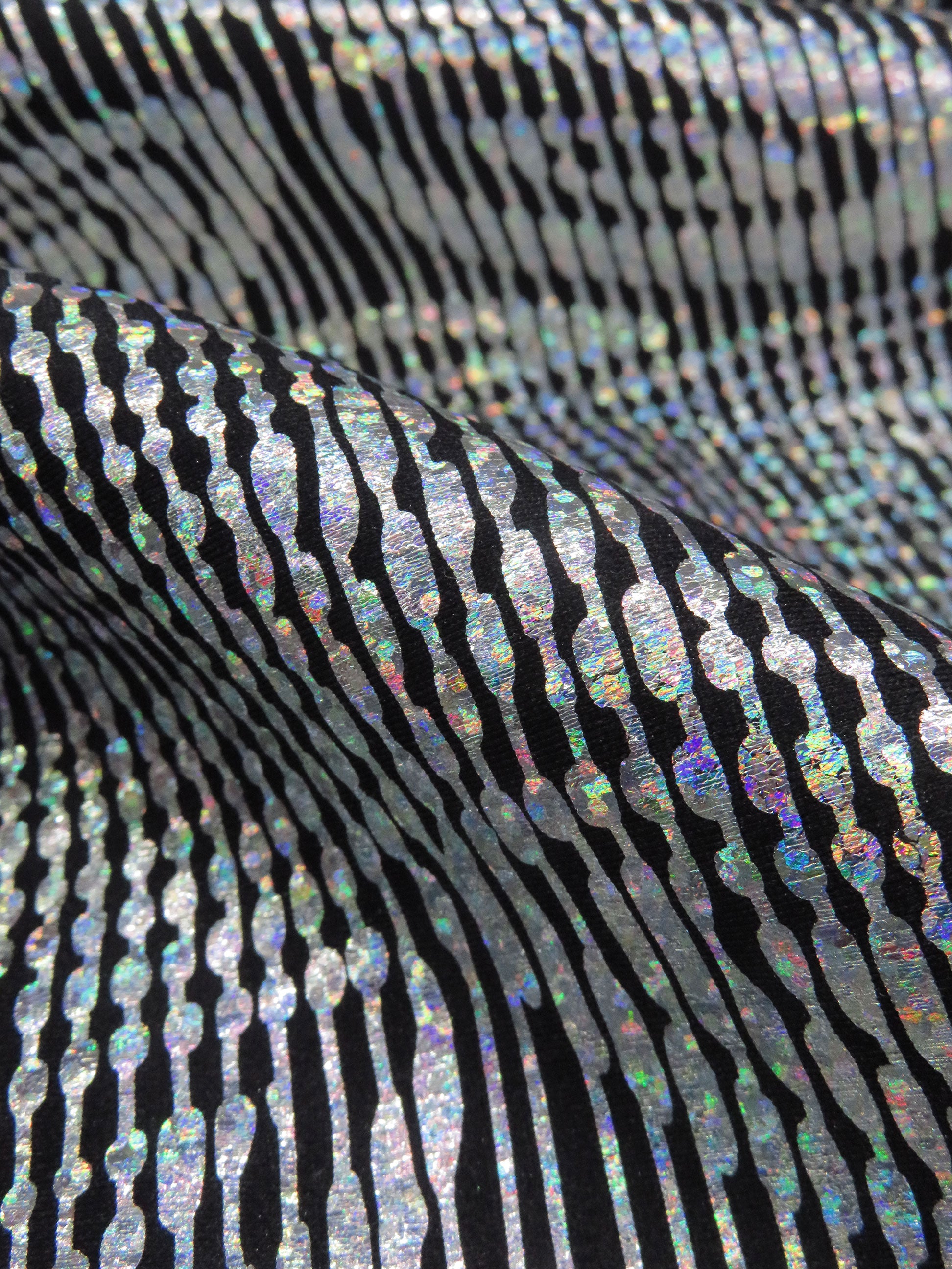 Silver/Black/Multi Nylon/Lycra Trippy Ripple Holographic