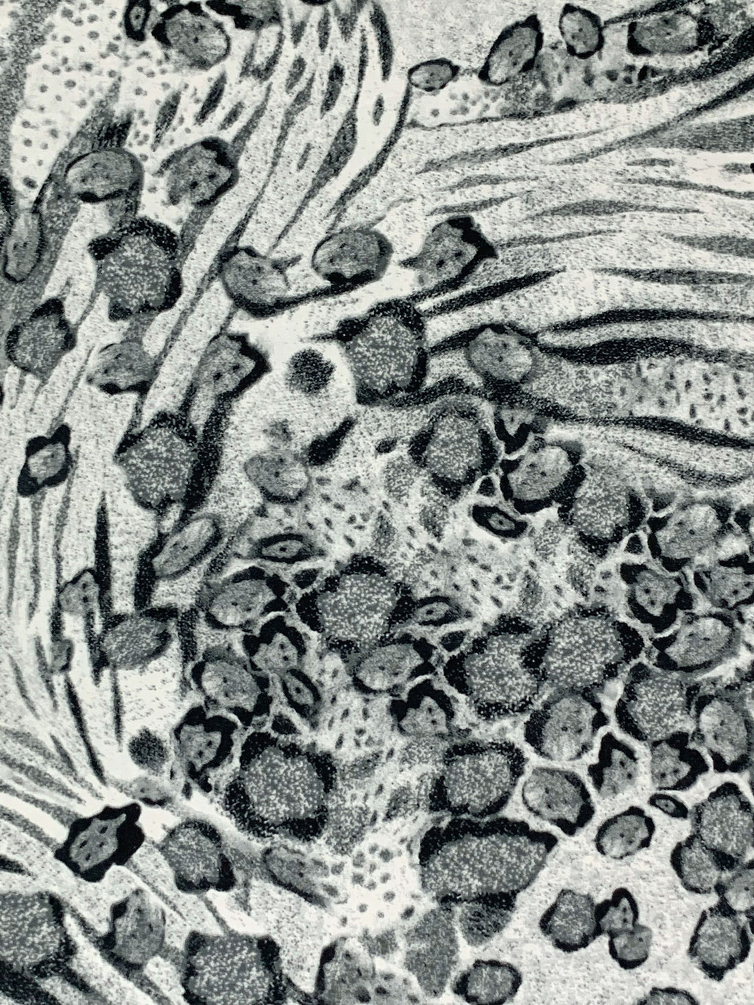 Bone/Dark Slate Gray/Black 100% Polyester Animal Print Satin-Faced Chiffon - Famous Dress Designer - 57W