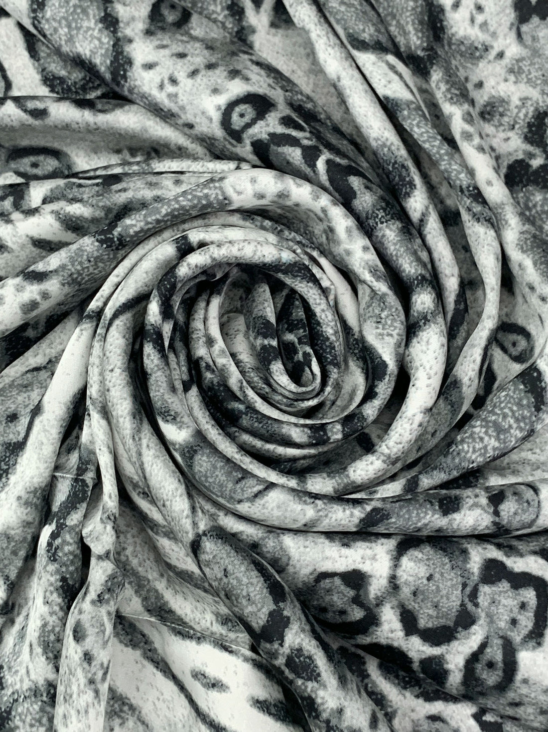 Bone/Dark Slate Gray/Black 100% Polyester Animal Print Satin-Faced Chiffon - Famous Dress Designer - 57W