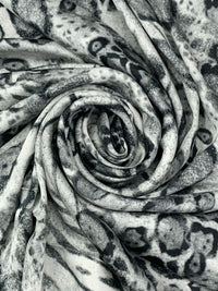 Bone/Dark Slate Gray/Black 100% Polyester Animal Print Satin-Faced Chiffon - Famous Dress Designer - 57W