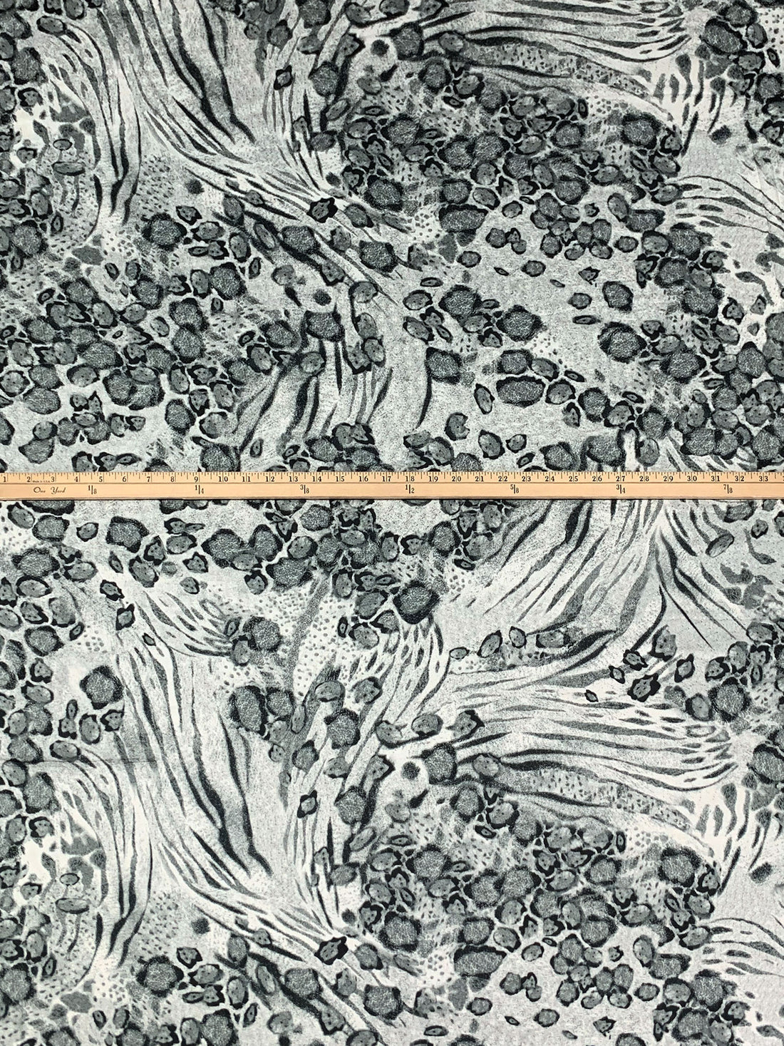 Bone/Dark Slate Gray/Black 100% Polyester Animal Print Satin-Faced Chiffon - Famous Dress Designer - 57W