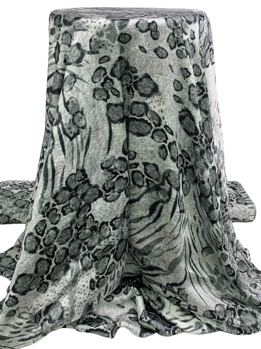 Bone/Dark Slate Gray/Black 100% Polyester Animal Print Satin-Faced Chiffon - Famous Dress Designer - 57W